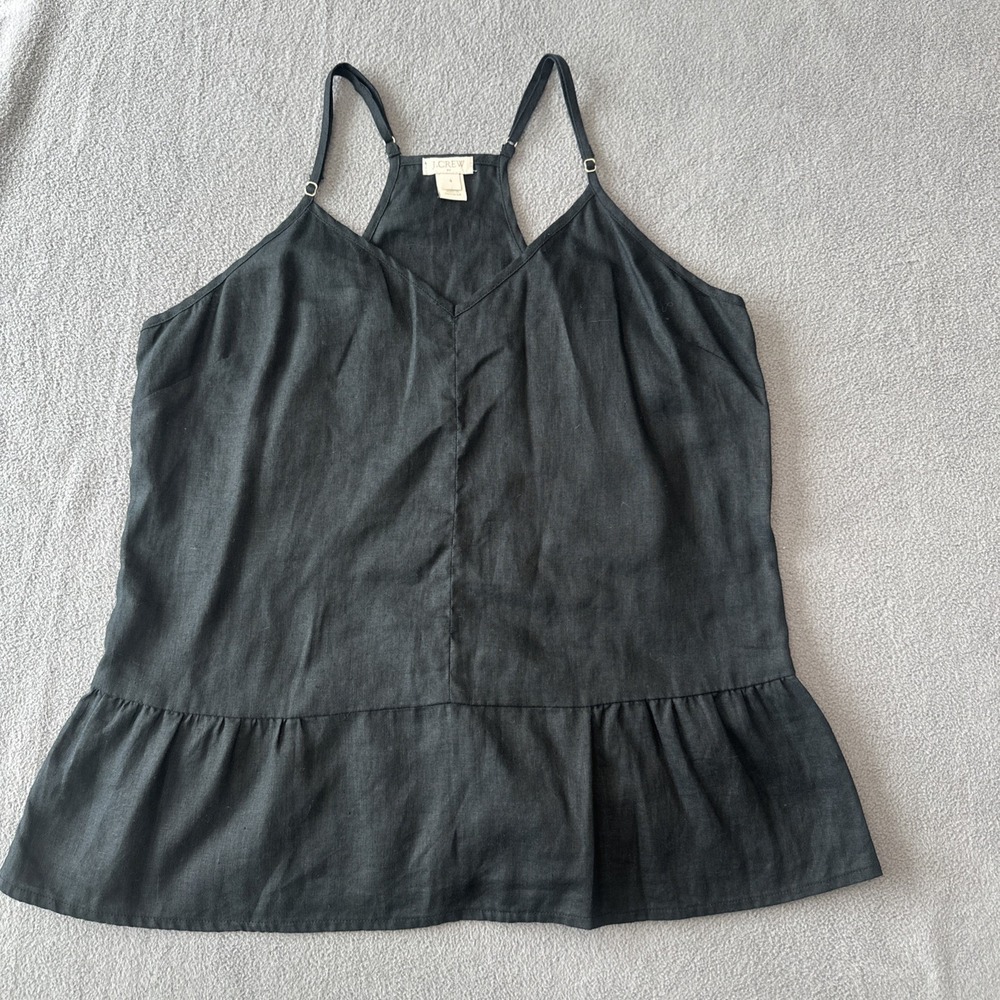 J. Crew 100% Linen Tank Top Racerback Sleeveless Size 4 Black Coastal Resort